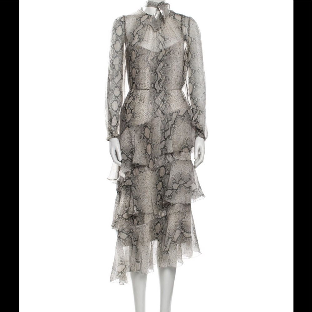 Zimmermann printed silk chiffon long dress in gray tons ,size 4/6.
